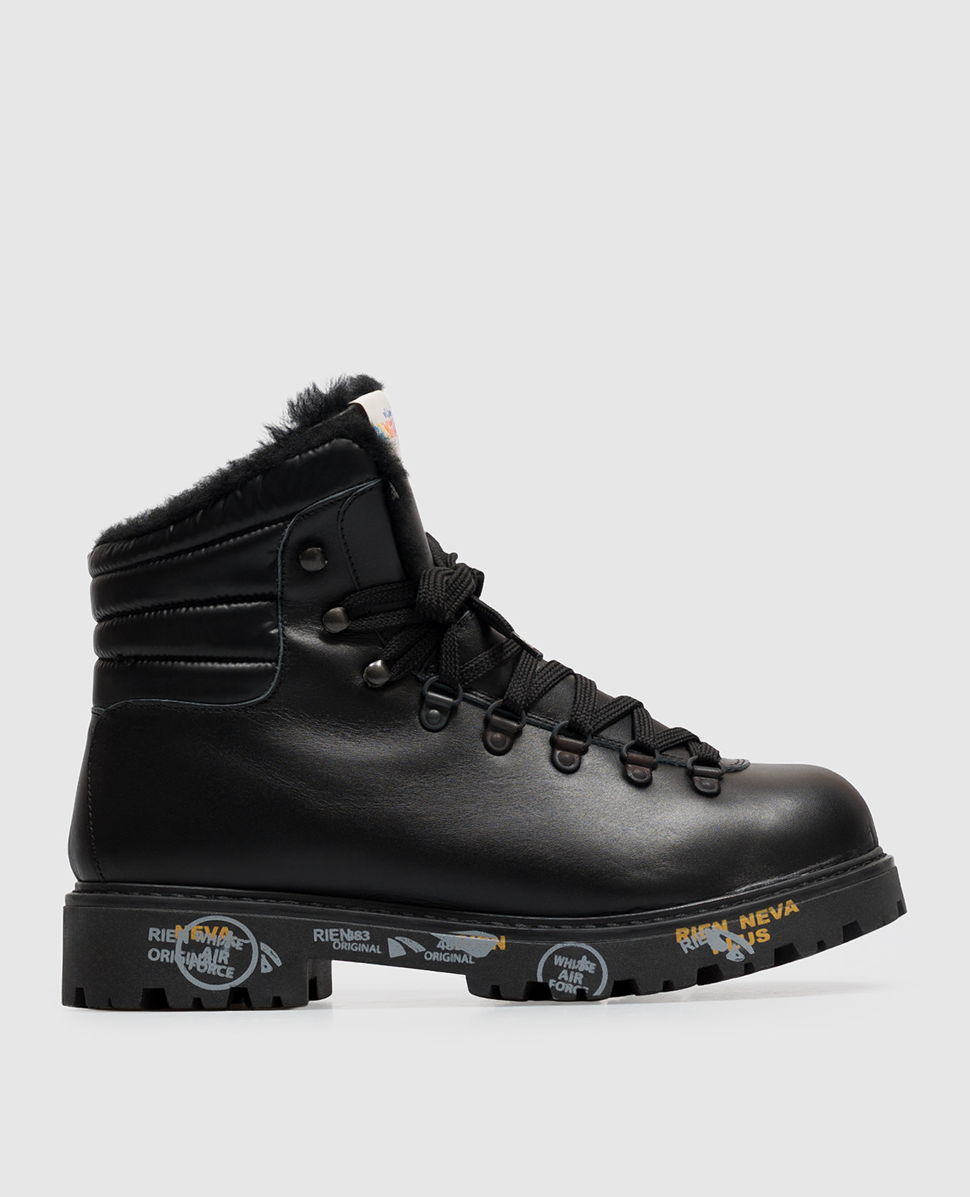 Children's black leather boots MIDURBAB with fur