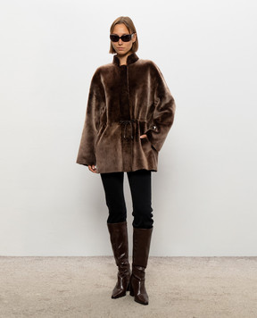 Babe Pay Pls Brown reversible sheepskin coat with drawstring 2623MERINO