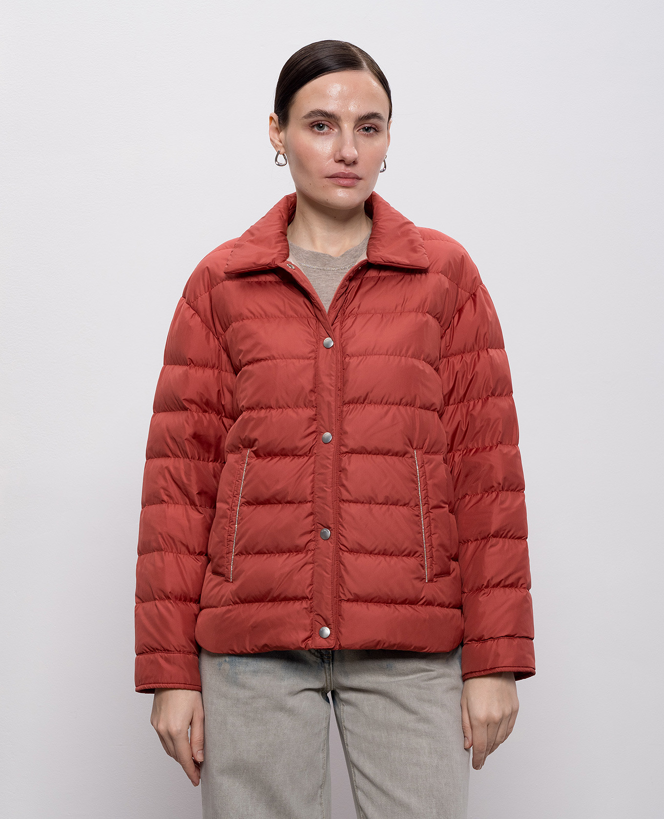 

Red down jacket with monil chain Peserico