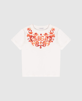 Dolce&Gabbana Children's ivory T-shirt with Majolica print L5JTNKG7P4U812