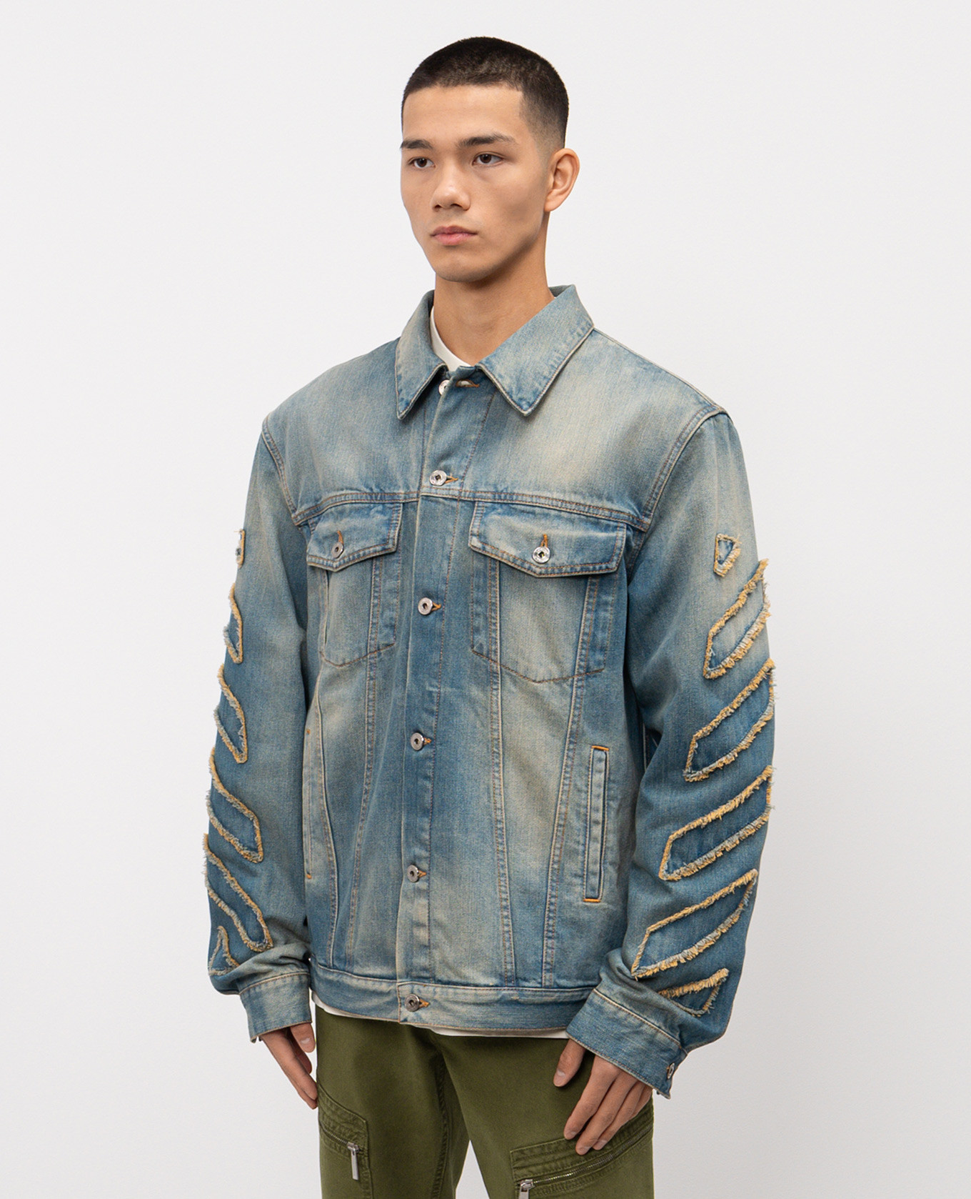 

Blue denim jacket with a distressed effect Off-White, Light blue