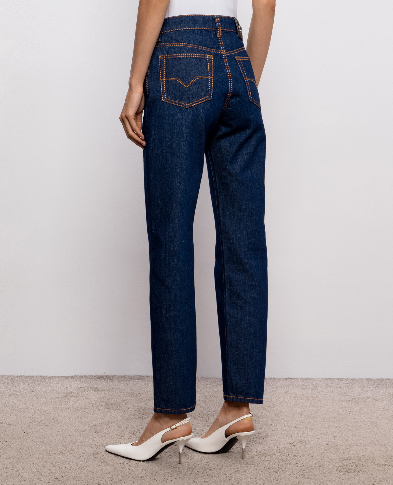 Blue jeans with logo patch Versace 4