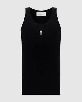Ami Paris Black ribbed T-shirt with embroidered emblem FTP811JE0117