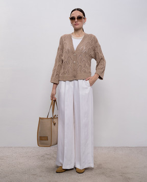 Peserico Brown openwork cardigan with sequins A99055F0309110