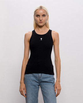 Ami Paris Black ribbed T-shirt with embroidered emblem FTP811JE0117