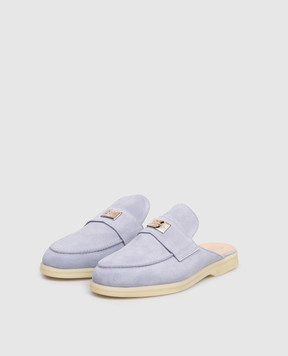 Babe Pay Pls Blue suede mules with logo engraving 231108ZA