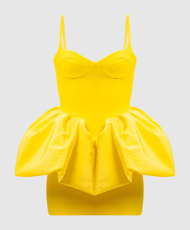 Robe jaune à basque volumineuse