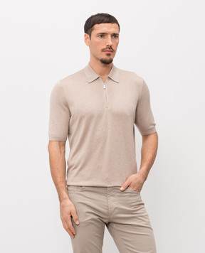 Enrico Mandelli Beige silk polo shirt with logo patch 3K065A5674