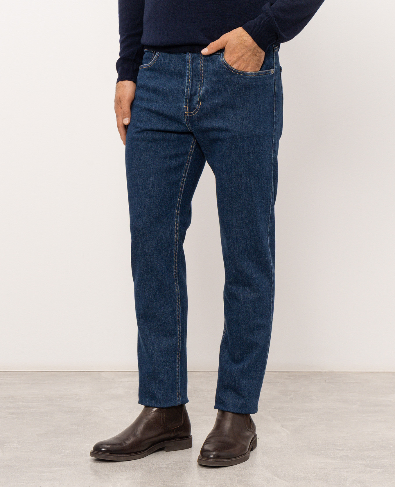 Blue jeans with logo patch Pini Parma 3