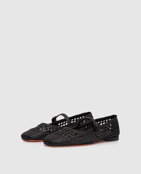 Santoni Black leather braided ballet flats WAMA72160HA1SARX