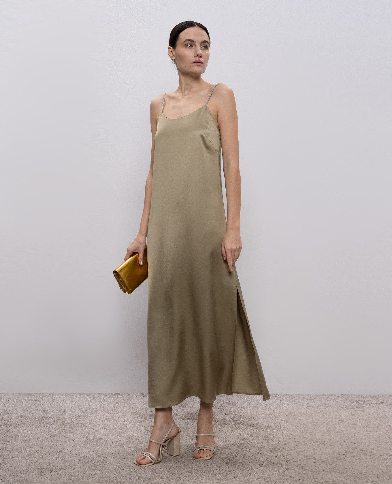 

Khaki midi dress with monil chain Peserico
