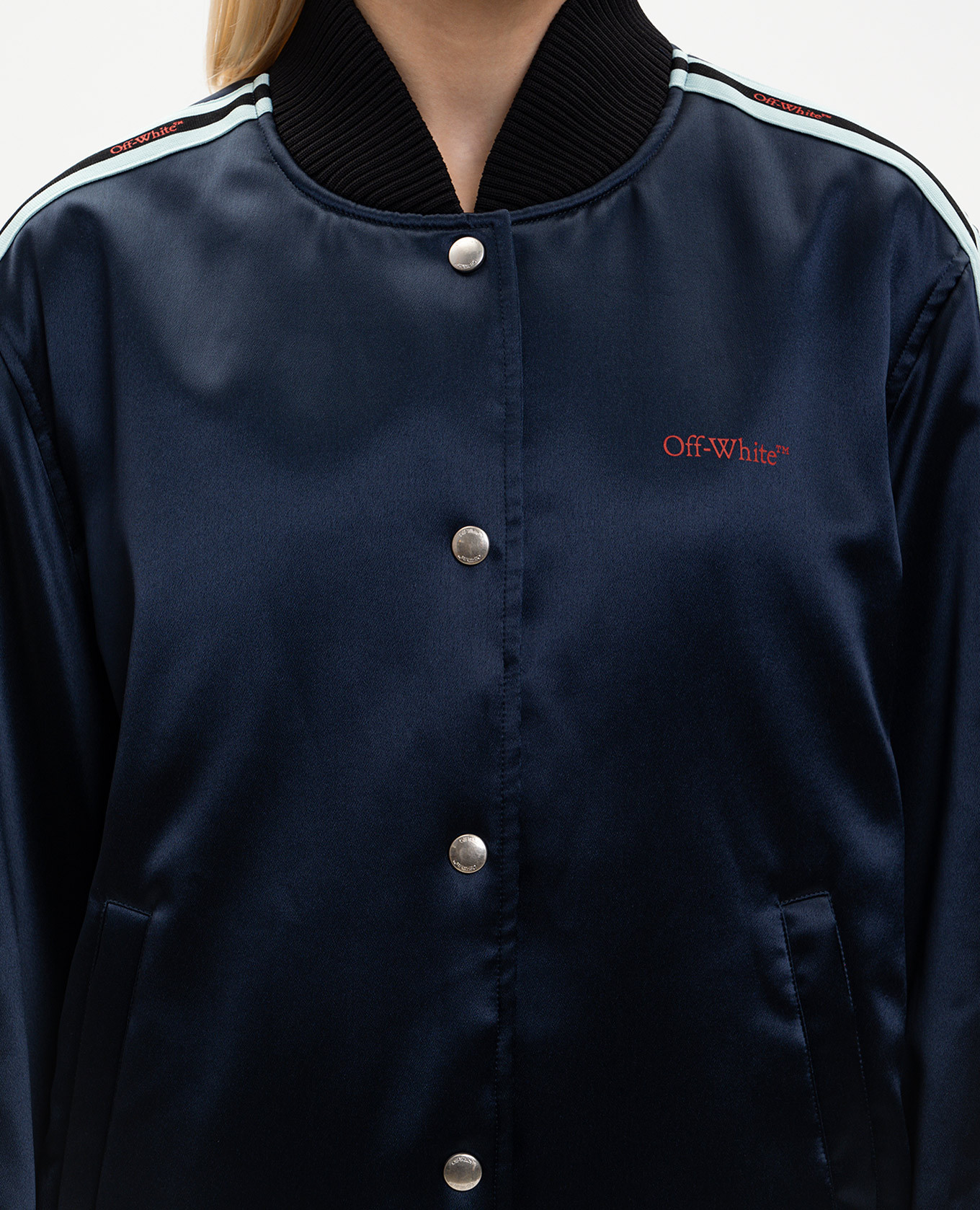

Blue bomber jacket with branded ribbon Off-White