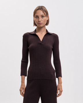 Agnona Brown ribbed top with polo collar K3120167V180Q