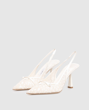 Jimmy Choo White Amita 85 slingbacks with glitter AMITA85ZAQ