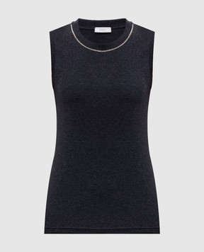Peserico Dark gray T-shirt with monil chain A08700J005669