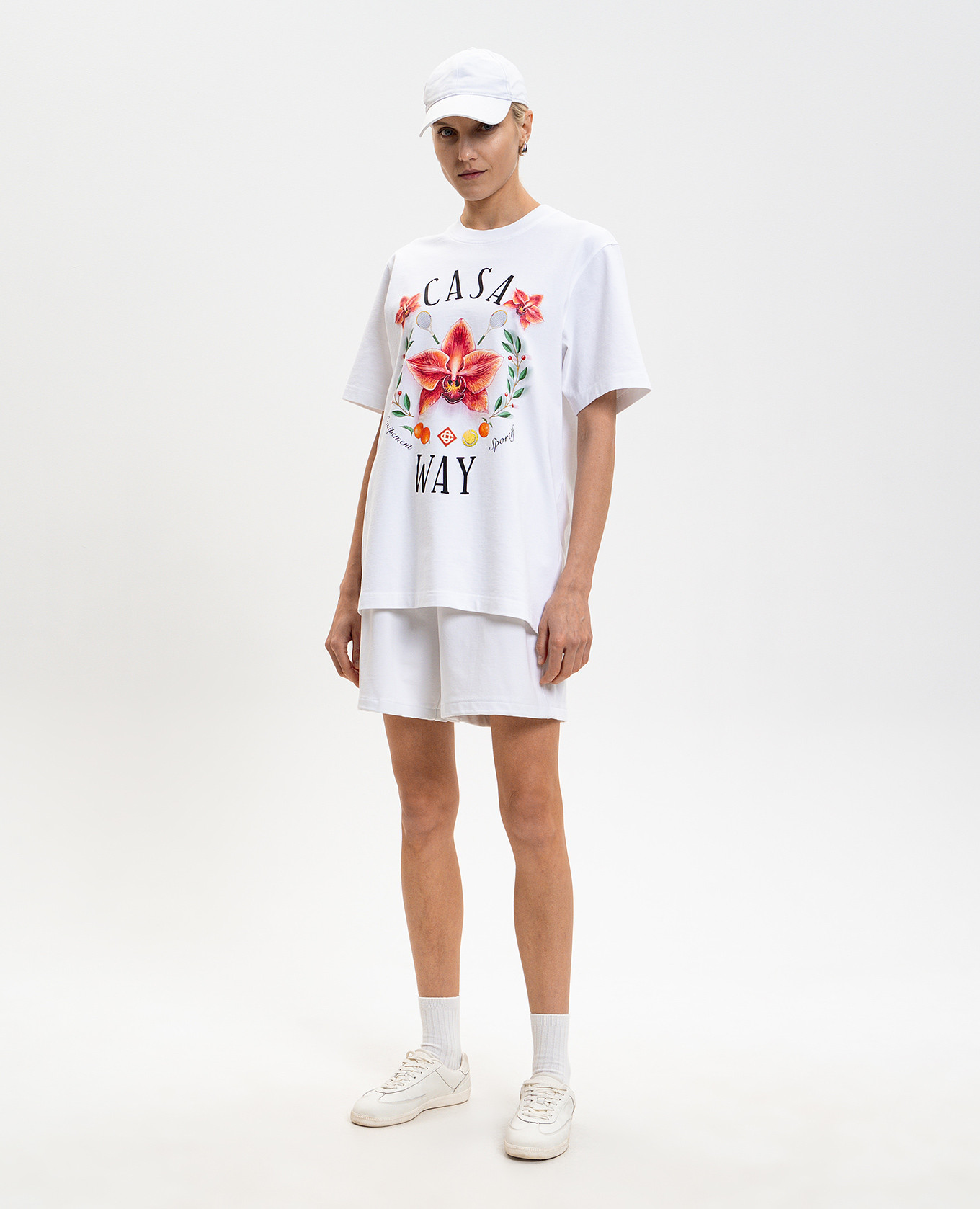

White T-shirt with Casa Way Orchid print Casablanca