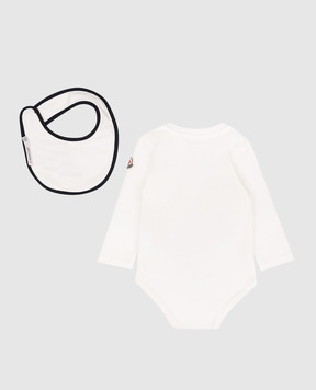 Moncler ENFANT Baby white bodysuit and bib set with logo L19518P000038392E