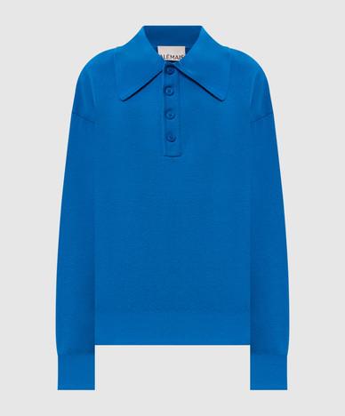 Claudia blue wool sweater with polo collar