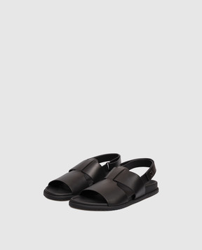 Dolce&Gabbana Black leather sandals with monogram logo A80571A0118