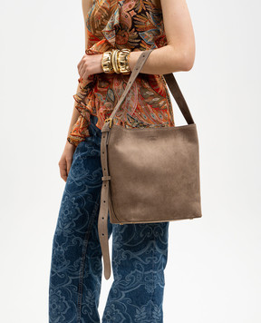 Christian Villa Brown suede bag with embossed logo 06448