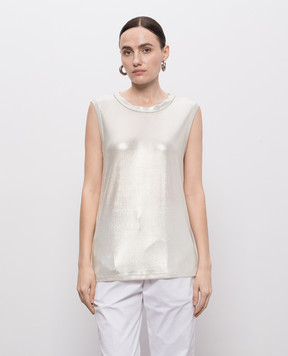 Peserico Ivory T-shirt with monil chain E08700J001116