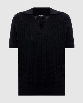 Balmain Black wool polo shirt with pattern GF1GB030KJ47