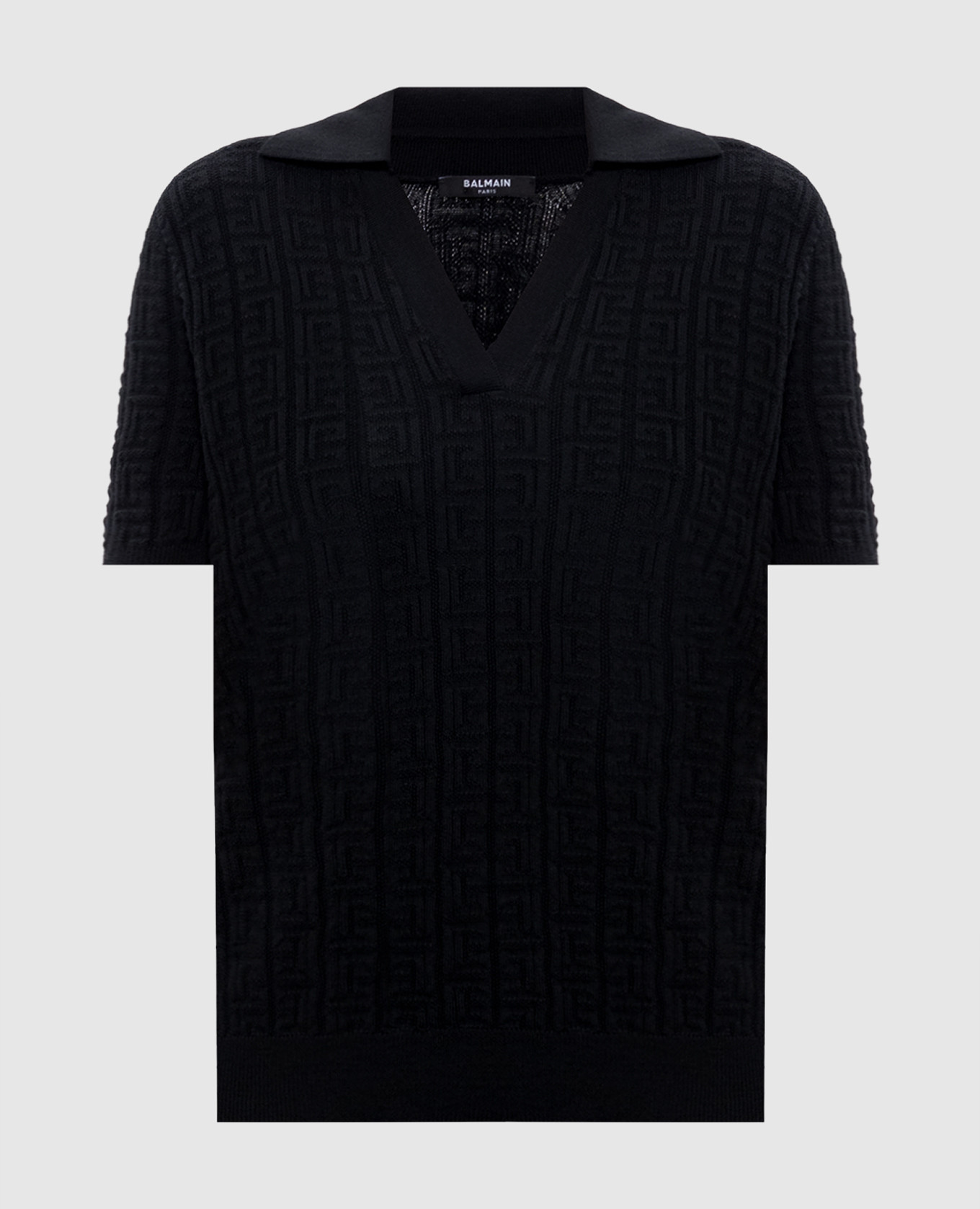 

Black wool polo shirt with pattern Balmain