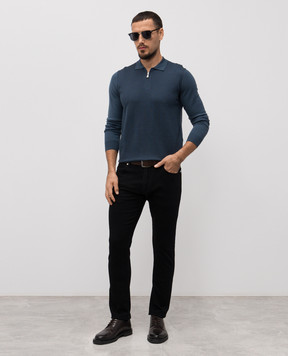 Enrico Mandelli Blue wool and silk patterned polo shirt 2K040A5903