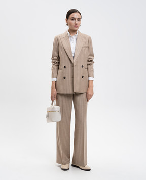 Peserico Beige double-breasted striped wool jacket S0119903362