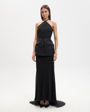 Max Mara Sportmax Black silk dress with open back SPXPINNE