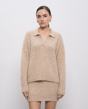 Demiur Beige alpaca wool sweater with polo collar ALP102WALNUT