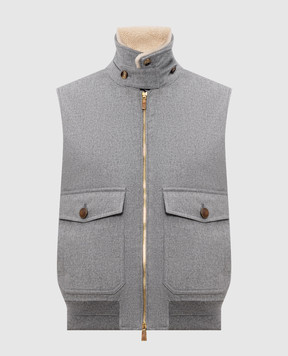 Brunello Cucinelli Gray down vest made of wool with fur MM4701624