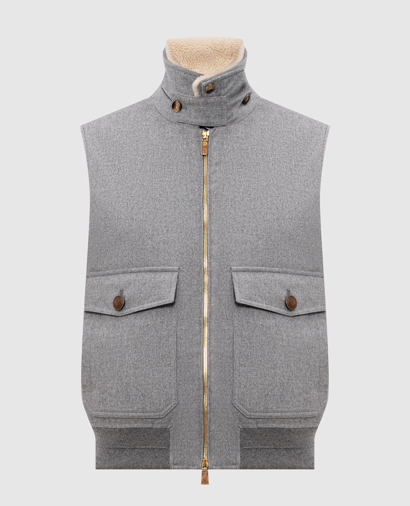 Gray down vest made of wool with fur