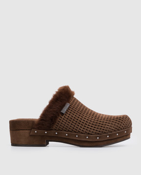 Brunello Cucinelli Brown suede clogs with fur MZSFC3341P