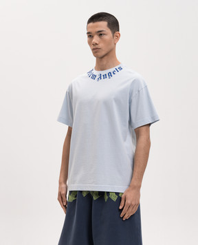 Palm Angels Blue T-shirt with logo print PMAA109S26JER008