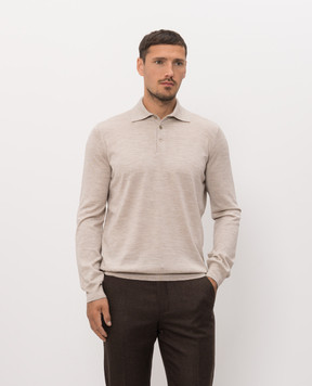 Brunello Cucinelli Beige melange polo shirt made of wool and cashmere M2400295