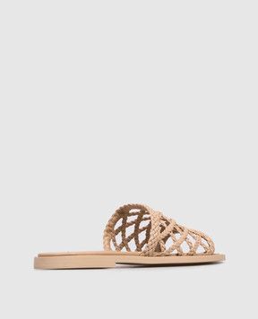 Babe Pay Pls Beige leather flip-flops with weaving SLIPY