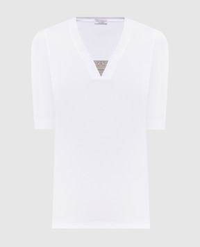 Brunello Cucinelli White T-shirt with a monil chain M0TC8EL692