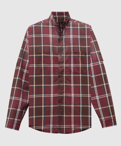 Burgundy checkered shirt with vintage effect