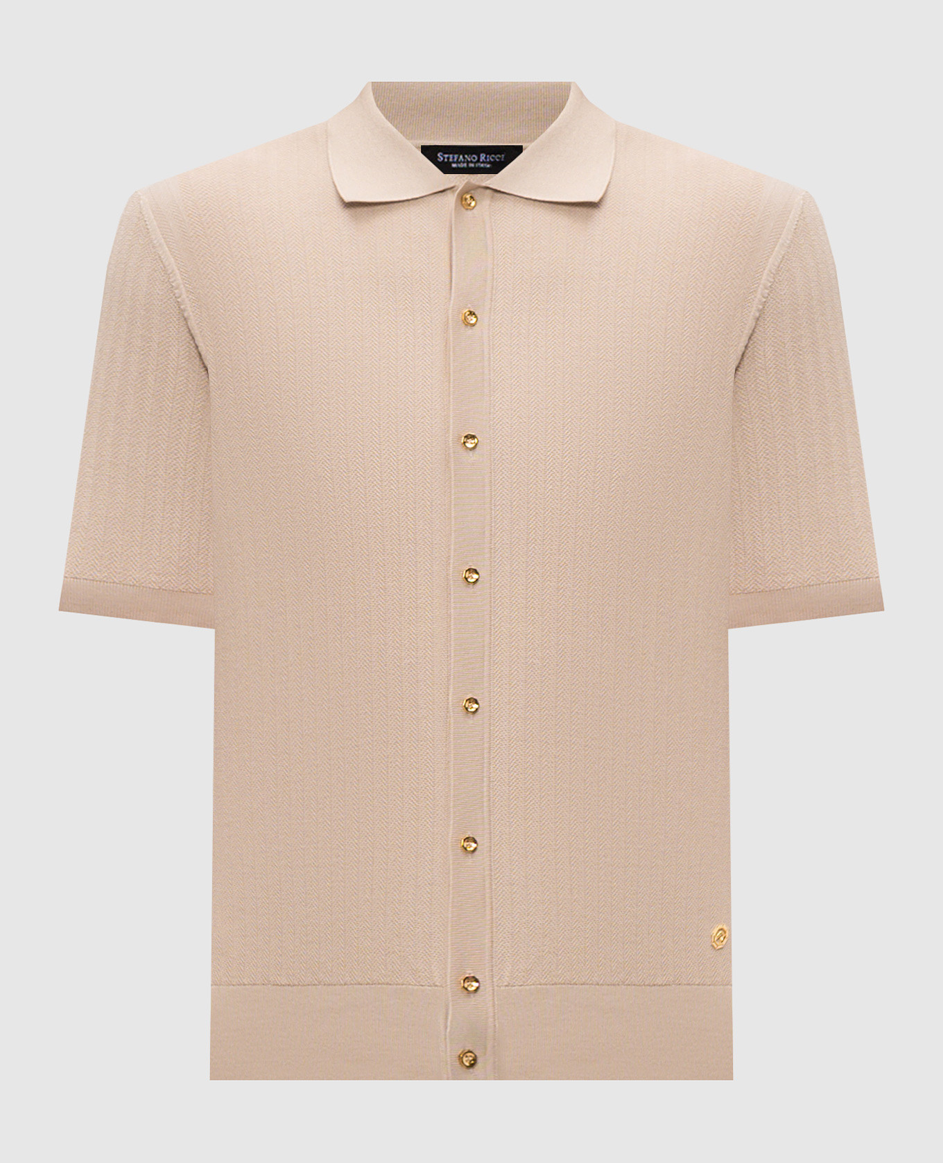 Beige short-sleeved shirt with silk