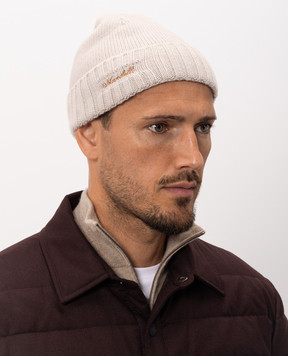Enrico Mandelli Beige cashmere hat with logo embroidery CAP7735718