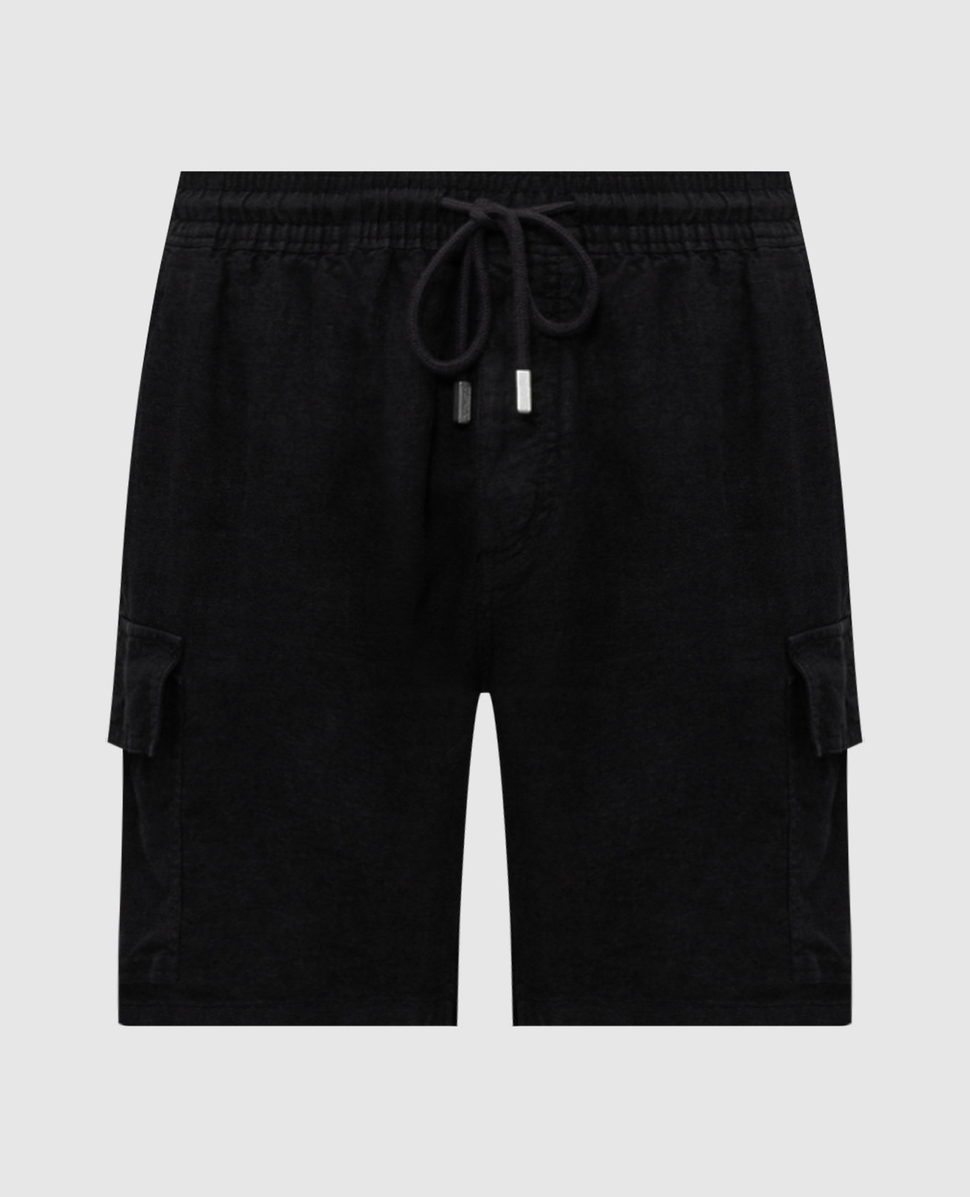Black linen cargo shorts