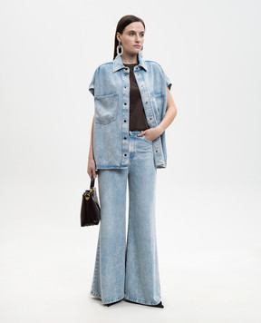 Solotre Blue denim vest with a worn effect M1AB0167