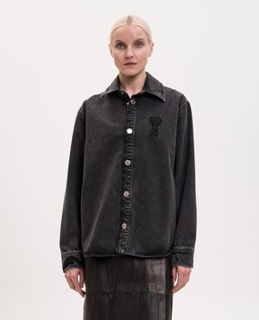 Ami Paris Black denim shirt with logo patch UJK897DE0124