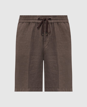 Peserico Brown linen shorts with logo patch R54235T00D02494