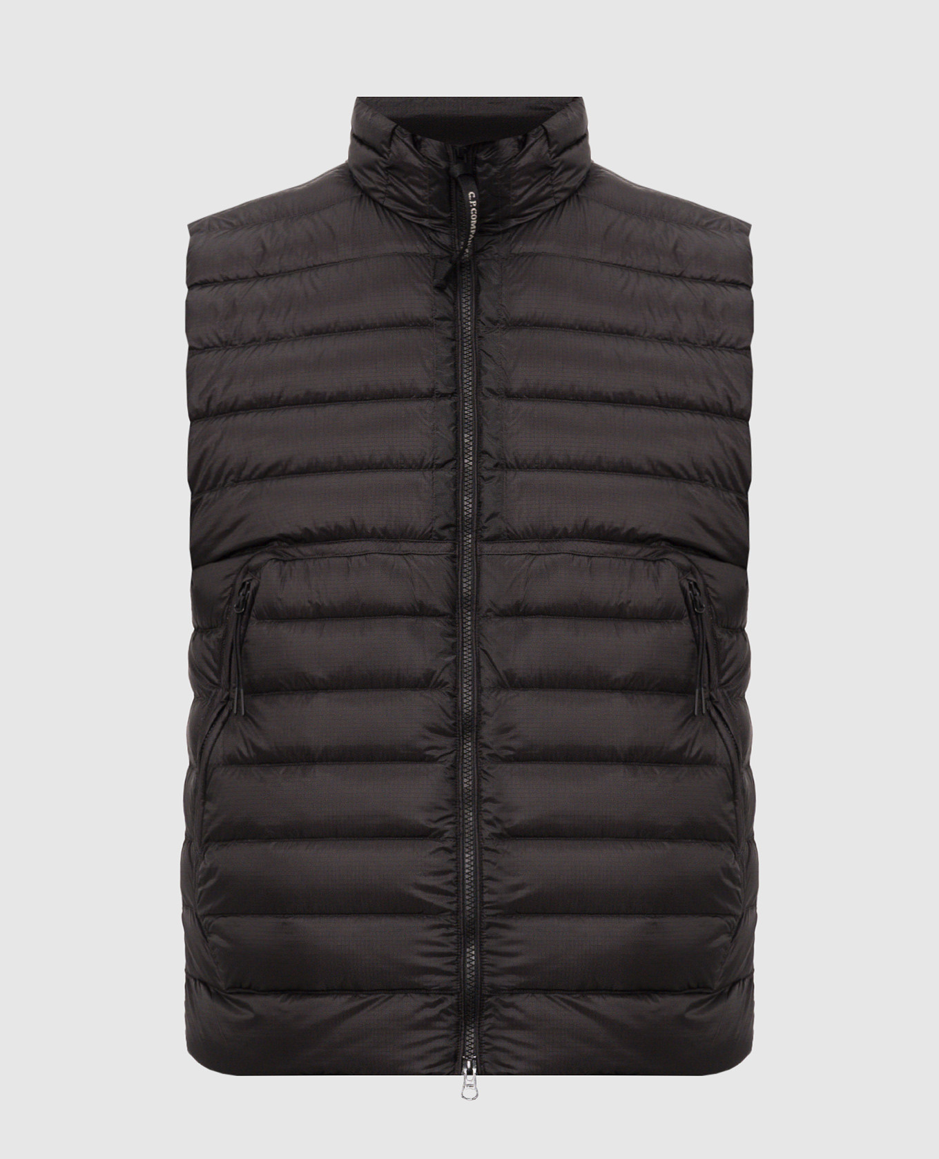 Black down vest with logo patch