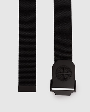 Stone Island Black woven belt with textured logo emblem L2S159300003S0071