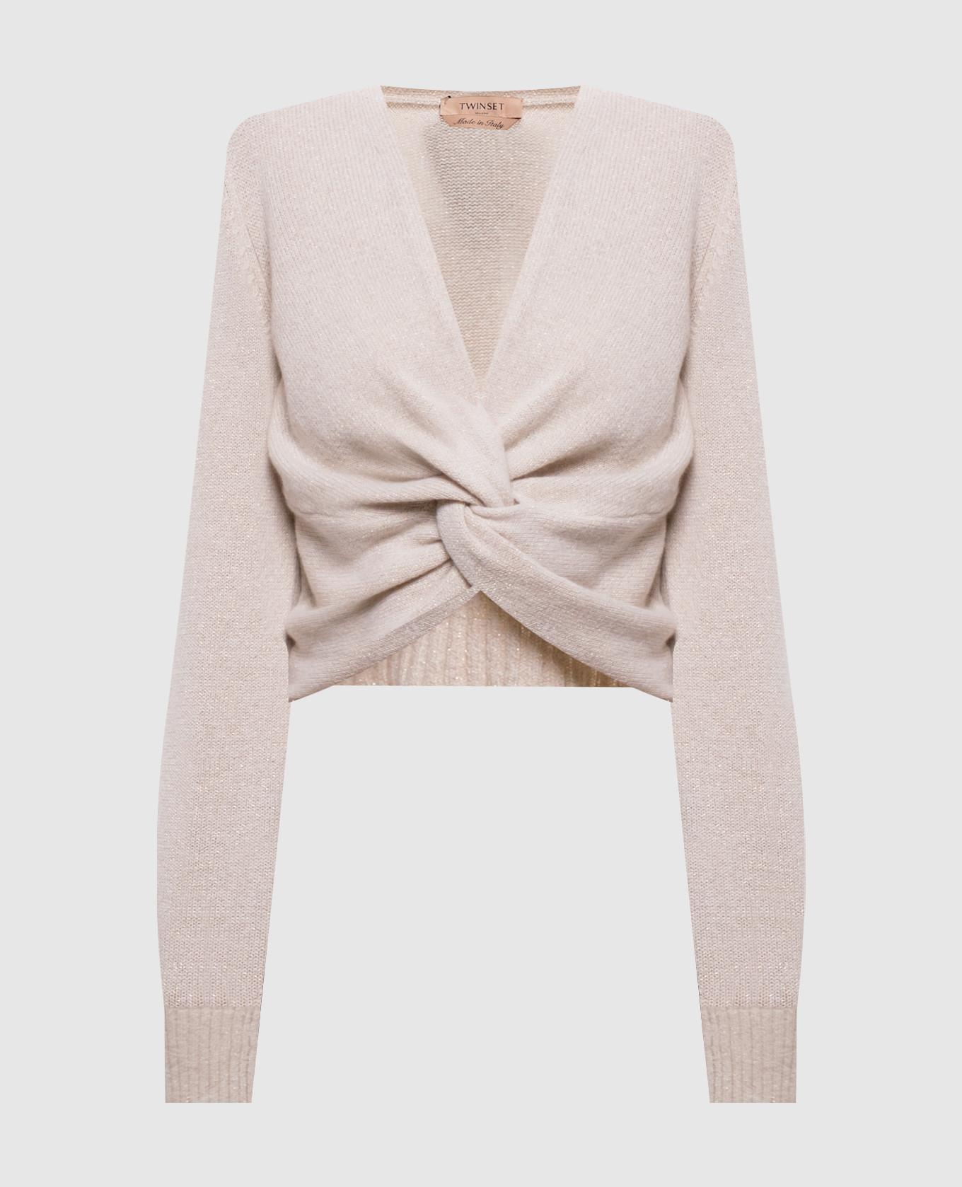 Beige cropped wool and cashmere sweater