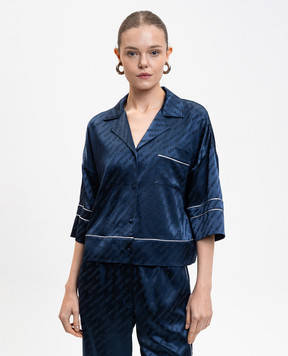 Off-White Blue pajama-style blouse with logo pattern 2GG008F25FAB001