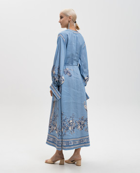 Alemais Villa Romantica blue midi dress with linen 6090D